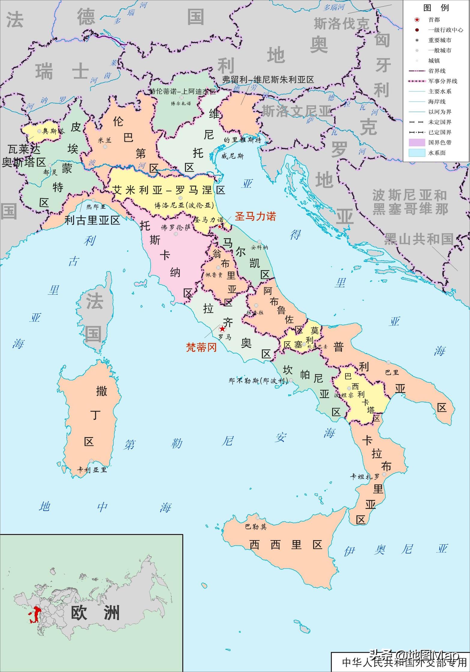 意大利地理图：意大利的地形和物理特征